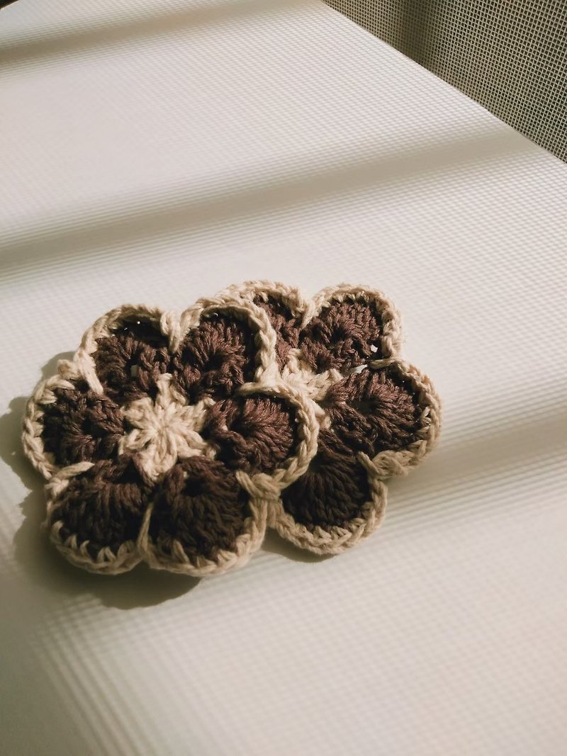 coffee flower coaster - ถุงใส่กระติกนำ้ - ผ้าฝ้าย/ผ้าลินิน สีนำ้ตาล