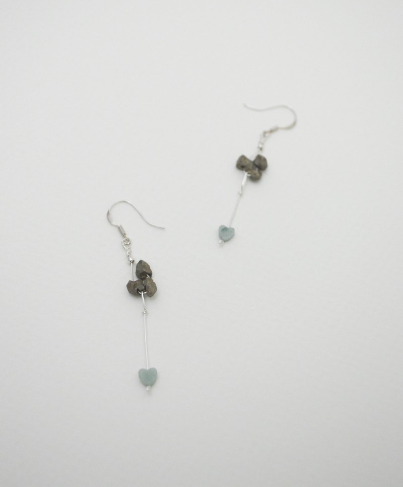 Pyrite‧Amazonite‧Silver Long Drop Earring - Earrings & Clip-ons - Sterling Silver Multicolor