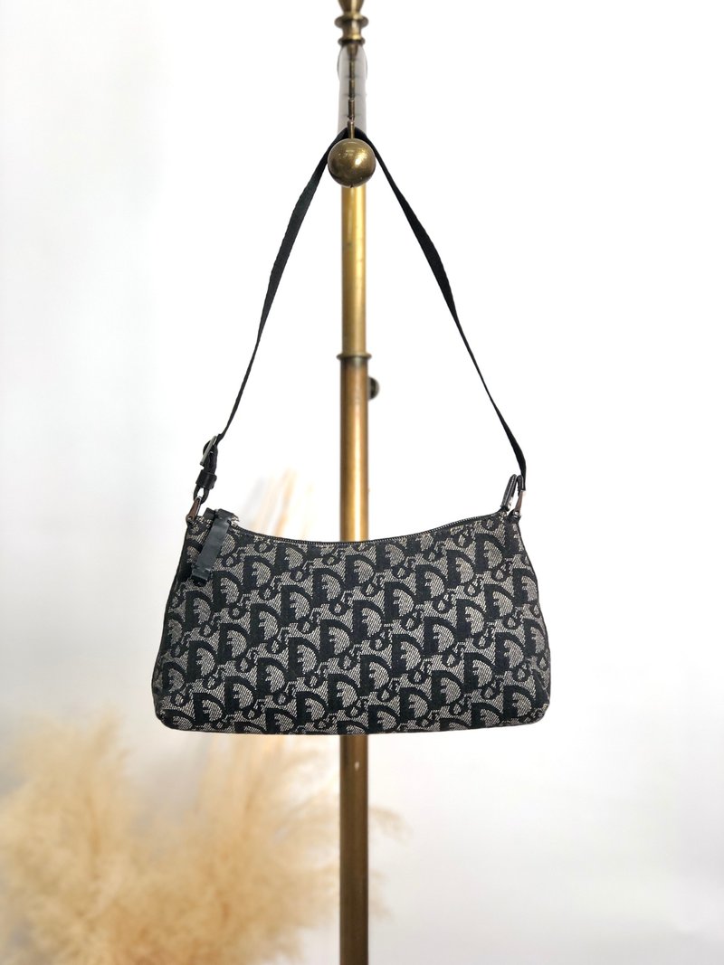 【 日本直送　名牌中古包 】Christian Dior トロッター ショルダーバッグ ブラック ジャガード アクセサリーポーチ vintage vw744d - 側背包/斜背包 - 棉．麻 黑色