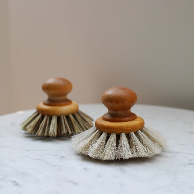 Handleless pan brush/ soft bristle (horse hair) - Dish Detergent - Wood Khaki