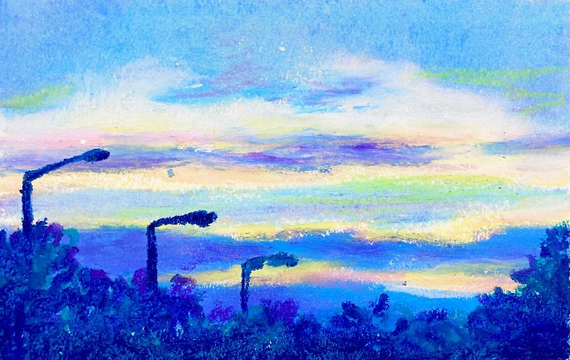 Morning Scenery- Oily Pastel/Original Hand-Painted/With Frame/Landscape/Ornament/Gift - Customized Portraits - Paper Multicolor