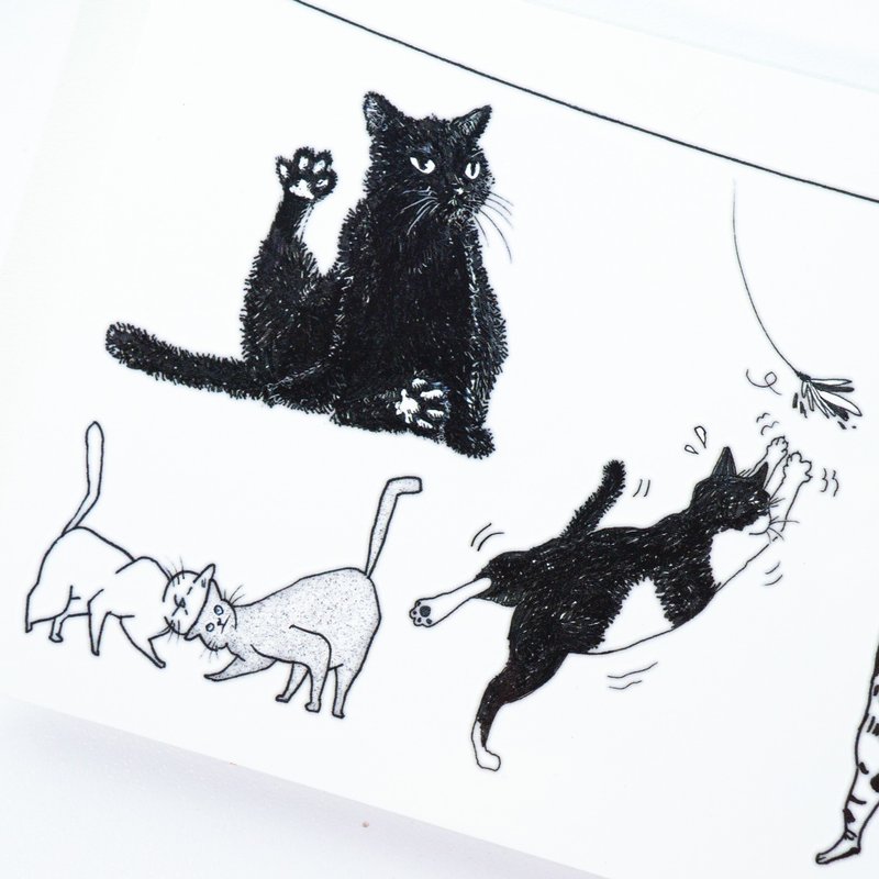 Black & White Cat Combo Fun Kitten Cat Toy Long Lasting Temporary Tattoo Sticker - Temporary Tattoos - Paper Black