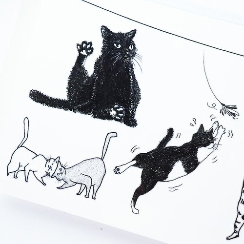 ╰ LAZY DUO TATTOO ╮ 黑白貓咪合體技日常派對逗貓棒主子動物紋身貼紙香港刺青原創手繪