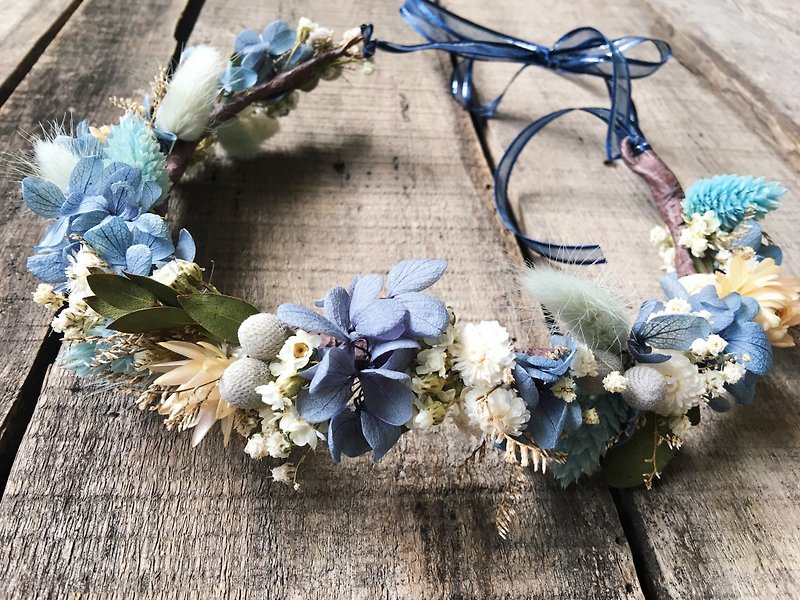 [Good flower] Nicaragua blue non-withered dry head circle head crown wedding small things bride head flower - เครื่องประดับผม - พืช/ดอกไม้ สีน้ำเงิน