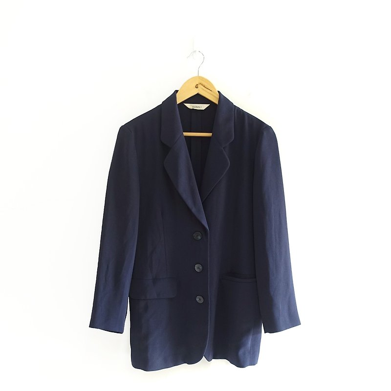 │Slowly│ Simple and simple - vintage suit jacket. Vintage. Retro. Literature. Made in Japan. - เสื้อสูท/เสื้อคลุมยาว - เส้นใยสังเคราะห์ สีน้ำเงิน