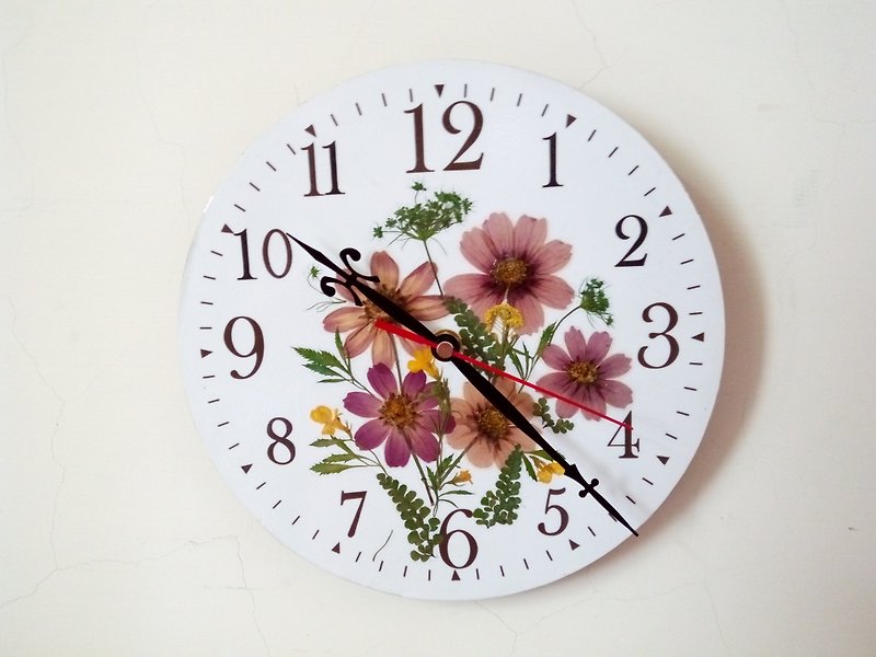Dry Flowers, Pressed Flowers,Pressed Flowers Wall Clock - Clocks - Wood Purple
