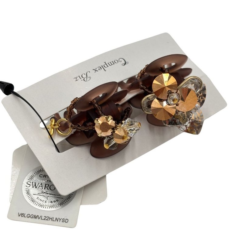 COMPLEX BIZ 水晶 甜心夾 兩件組  棕色小花 - 髮夾/髮圈 - 水晶 咖啡色