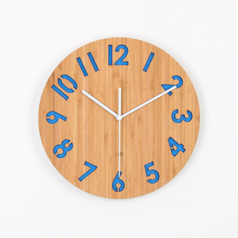 LOO Wall Clock. Rotated Numbers Blue - นาฬิกา - ไม้ไผ่ สีน้ำเงิน