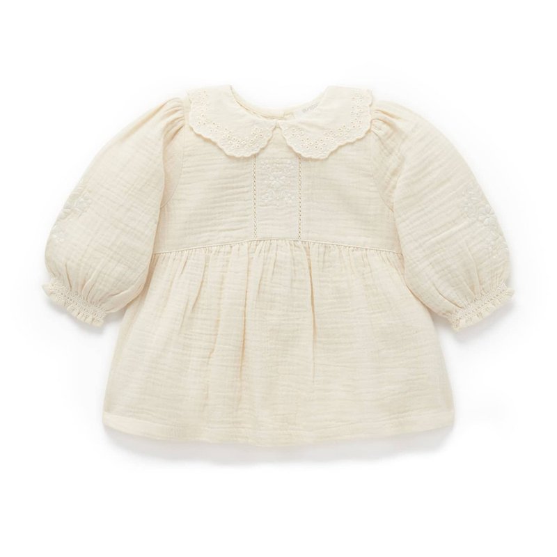 Australian Purebaby organic cotton girls' long-sleeved tops 12M ~ 4T off-white embroidered - เสื้อยืด - ผ้าฝ้าย/ผ้าลินิน 