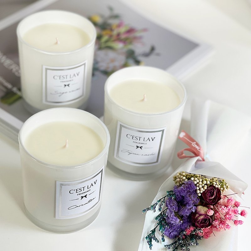 [Free shipping for Mother's Day gift] 3 pieces of carnation limited scented candle x dry bouquet gift box - เทียน/เชิงเทียน - น้ำมันหอม สึชมพู