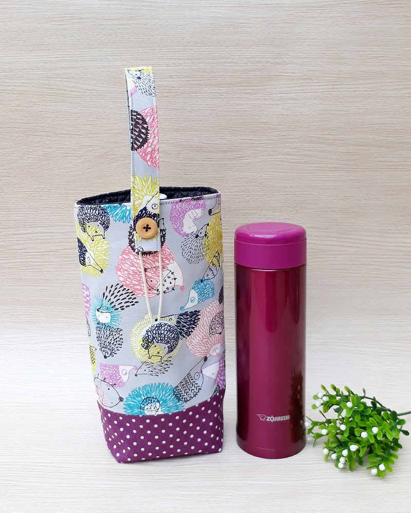 【水壺.保溫杯提袋】紫色小刺蝟-日韓布料 - 杯袋/飲料提袋 - 棉．麻 紫色