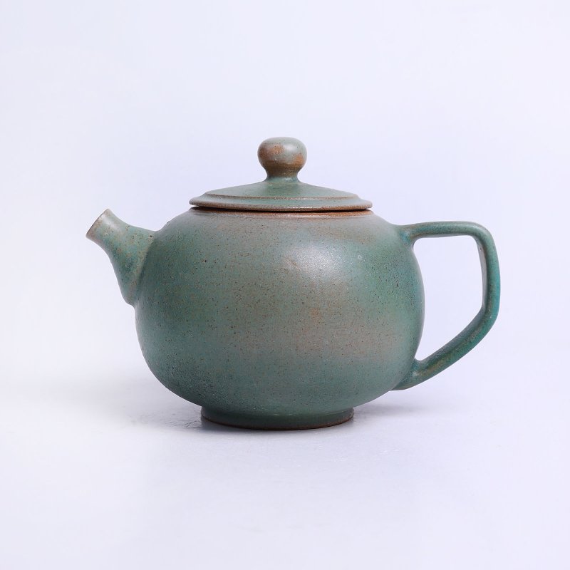 明芽窯 l 雪松灰綠釉後手壺 0404-30 H3 - 茶壺/茶杯/茶具 - 陶 綠色