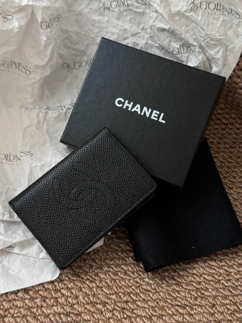 中古品 Chanel 香奈兒 經典荔枝紋牛皮卡片夾 - 名片夾/名片盒 - 真皮 黑色