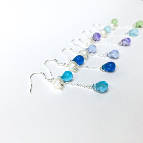 【ルオサン】人魚の涙。シュガーパール×チェコの水滴。ダングルチェーンイヤリング/イヤリング/イヤーフック/イヤリング