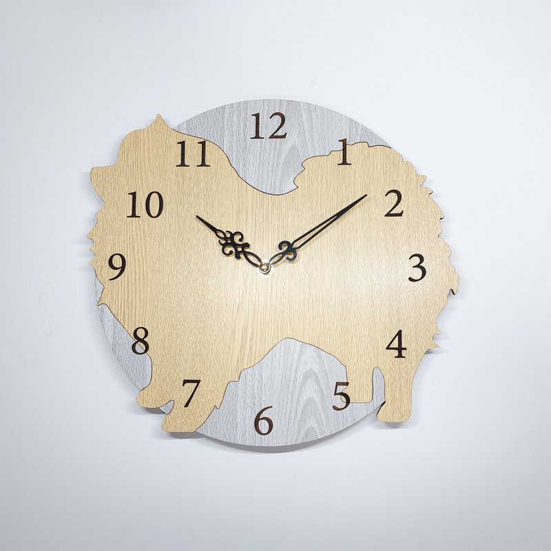 Limited time big discount of 3000 yen off Personalized dog wall clock Pomeranian beige cream silent clock - Clocks - Wood 