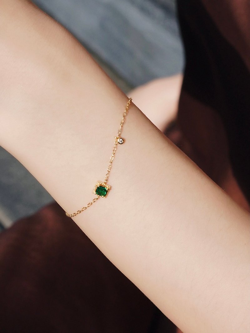 SS - Sterling Silver Gold Plated Light Luxury Emerald Pendant Bracelet - Bracelets - Sterling Silver Gold