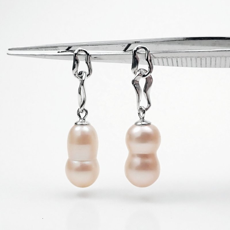 OOAK - Gourd Qi Lian Lian | Natural gourd-shaped light pink orange pearl 925 sterling silver earrings - Earrings & Clip-ons - Pearl Pink