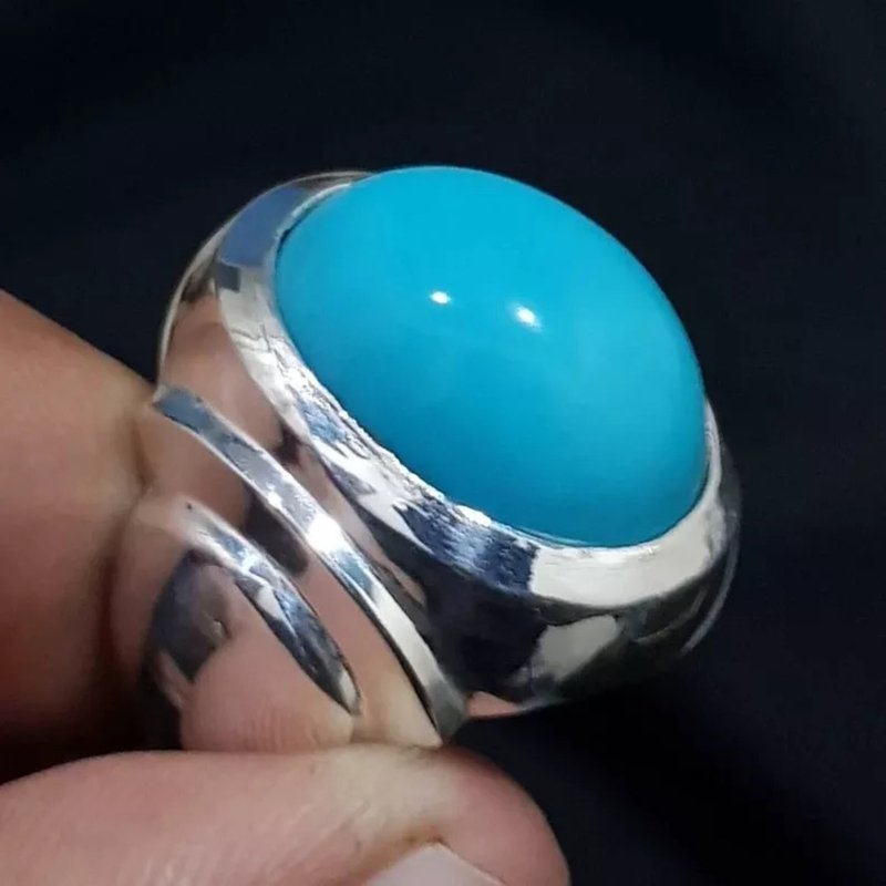 Super clean Beautiful Big Feroza Ring Neyshabpuri Turquoise ring Real Old feroza - แหวนทั่วไป - เครื่องเพชรพลอย สีน้ำเงิน