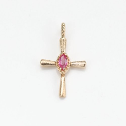 CHARIS GRACE 14K 復古金紅寶石十字架項鍊