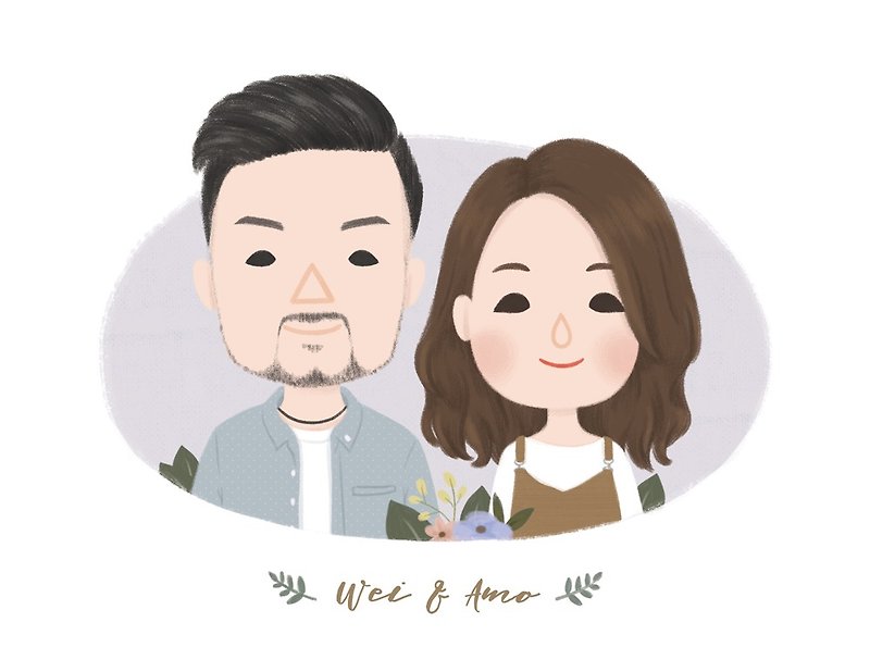 Custom Couple Portrait | Personalized Illustration | Digital Printable File - Customized Portraits - Paper White