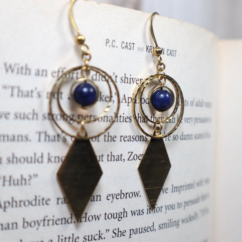 Stratospheric blue-veined Stone Bronze earrings can be changed cramping brass Mother's Day gift customization - Earrings & Clip-ons - Copper & Brass Blue