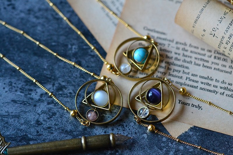 Armillary Sphere Brass Natural Stone Necklace - Necklaces - Crystal Blue