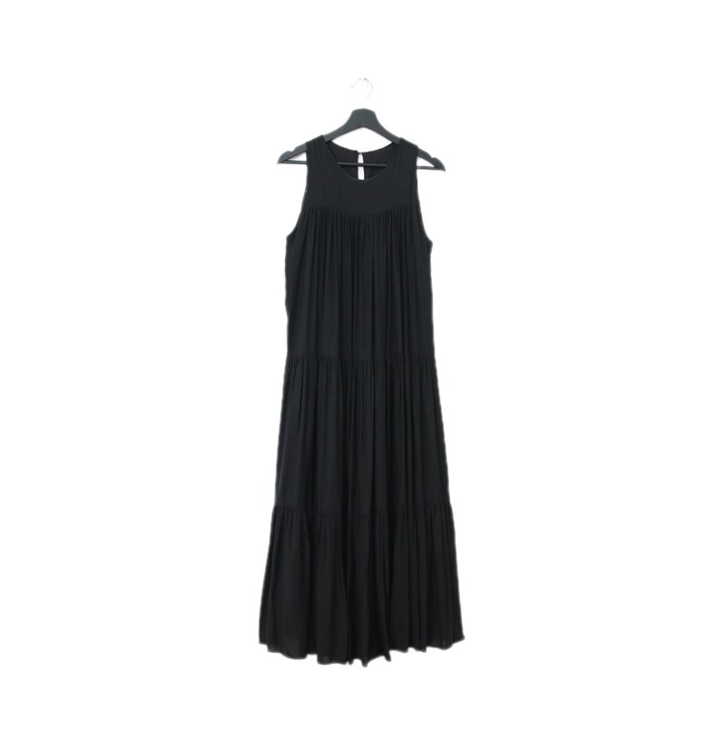 Back to Green-復古長洋裝 低調 黑色蛋糕裙Ls-18//vintage dress - 洋裝/連身裙 - 棉．麻 