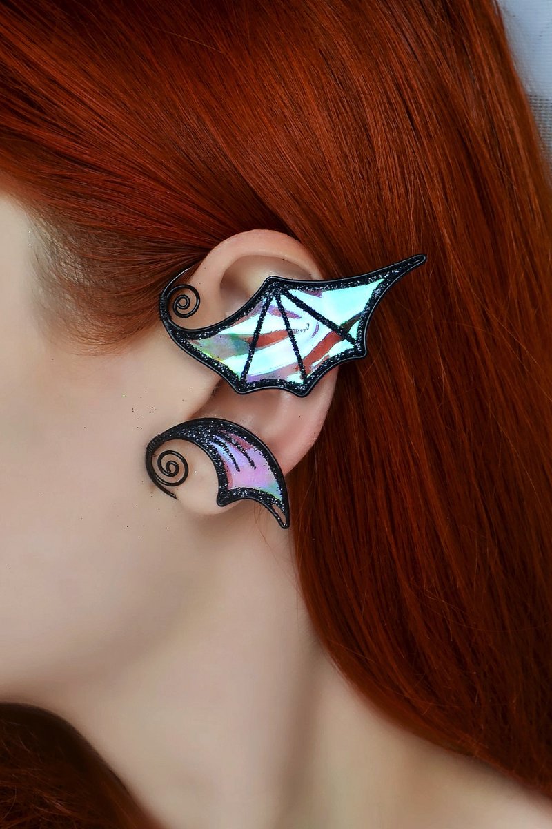 Gothic bat ear cuff earring no piercing - 耳環/耳夾/耳骨夾 - 銅/黃銅 紫色