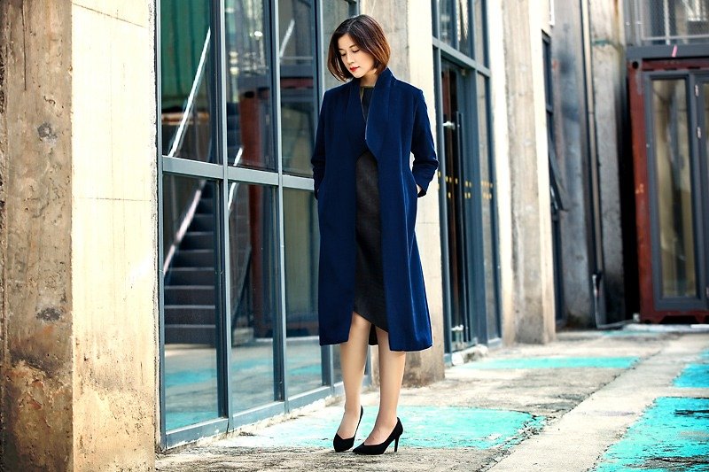 Product. Xiangyun yarn 2017 winter new cashmere windbreaker Blue Mountain - Women's Blazers & Trench Coats - Wool Blue