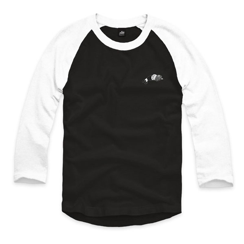 タイムトラベリングスリーパー-ブラック/ホワイト-3/4スリーブベースボールTシャツ - Tシャツ メンズ - コットン・麻 ブラック