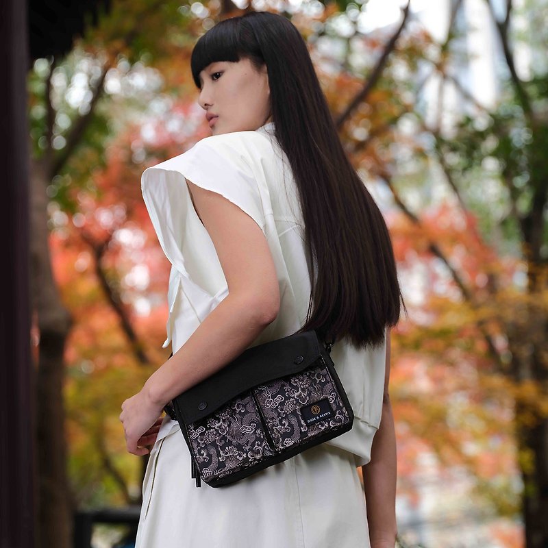 龍年新年限量版 日本西陣織 辰龍 斜背包 旅行包 - 側背包/斜孭袋 - 尼龍 黑色