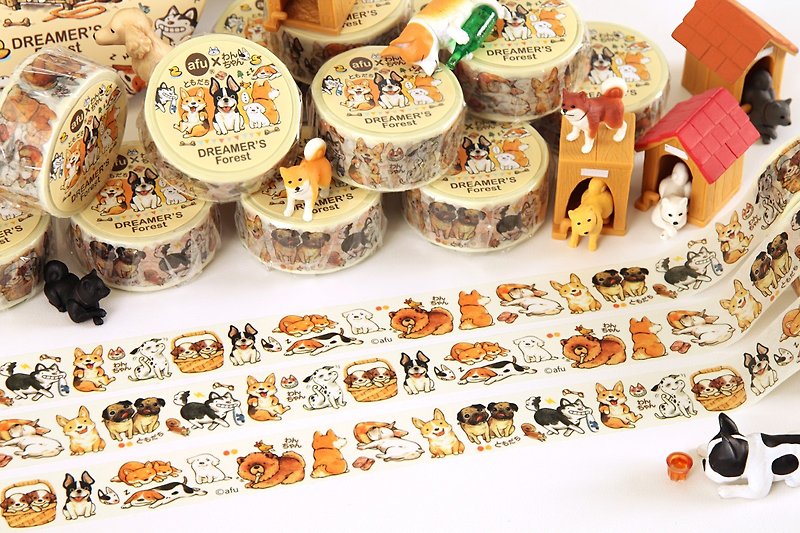 Afu illustration paper tape - one hundred kinds of life of Mao Baby | Japan and paper tape | Made in Japan - Washi Tape - Paper Yellow
