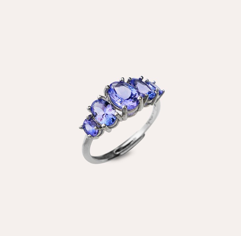 Anjou Tanzanite Blue Oval 5*7mm 6*4mm 3*4mm Ring Harmony Series Array - แหวนทั่วไป - เงิน สีน้ำเงิน