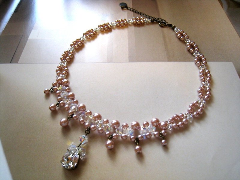 Silky Pearl & Crystal Drop Choker / JD : Pink Bridal* - Necklaces - Crystal Pink