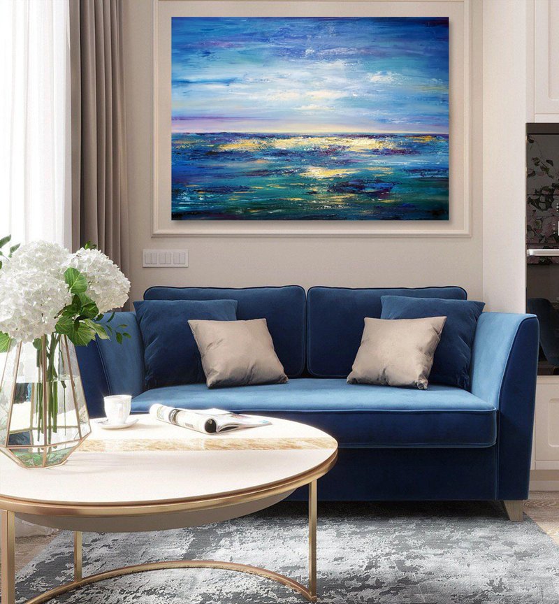 Seascape Painting  Abstract Original Art on Canvas 60 x80 cm - 海報/掛畫/掛布 - 棉．麻 