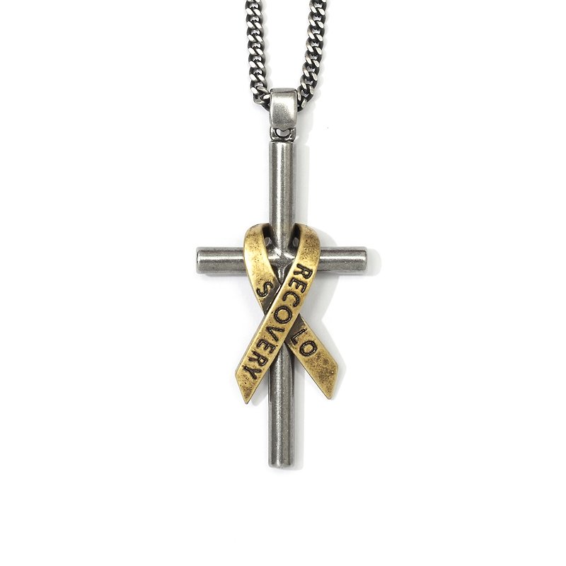 Recovery x Solo Joint Cross Necklace (Black x Black / Ancient Silver x Bronze) - Necklaces - Other Metals Gold