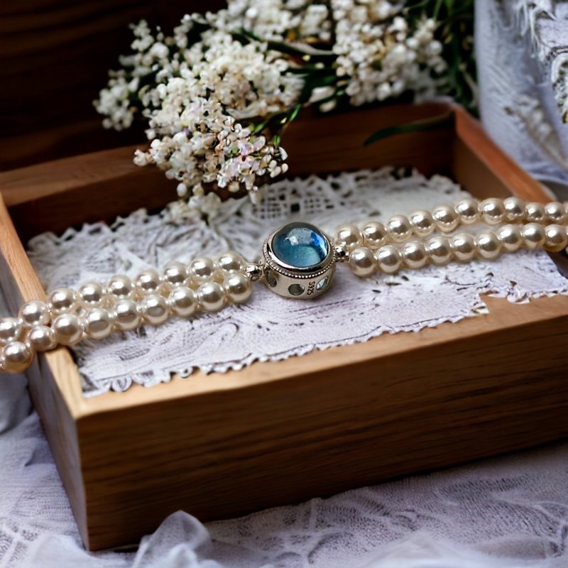 GI Bracelet [Mist City Dawn] Aquamarine Pearl Bracelet Braided Bracelet Bracelet Bracelet - สร้อยข้อมือ - เครื่องเพชรพลอย สีกากี