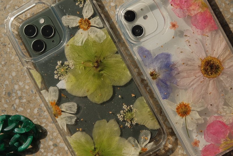 現貨特惠 / iPhone14 pro max 押花手機殼 防摔 壓花 手作 樹脂 - 手機殼/手機套 - 植物．花 綠色