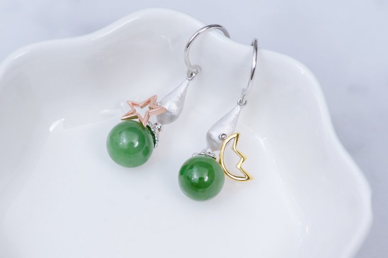 美しい夜空の翡翠のイヤリングナチュラルジャスパーグッズ925スターリングシルバー母の日誕生日プレゼント - ピアス・イヤリング - 翡翠 グリーン