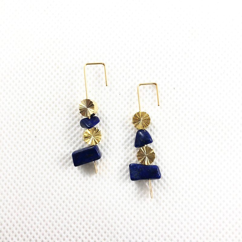 Minimalism - Malachite 14kgf Earrings 【brass】 【gift】【Christmas-gift】 - Earrings & Clip-ons - Gemstone Blue