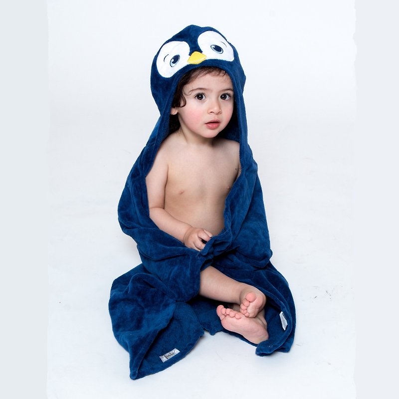 美國Frenchie MC 披風式嬰童浴巾 - 可愛企鵝 - 其他 - 棉．麻 藍色