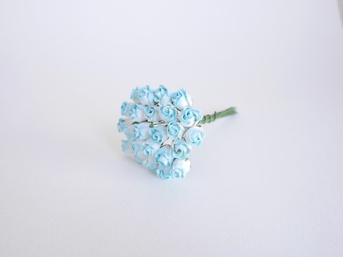 makemefrompaper Paper flower, 25 pieces, size 1 x1.2 cm. budding rose flower, blue brush color.
