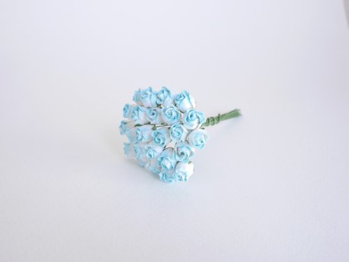 makemefrompaper Paper flower, 25 pieces, size 1 x1.2 cm. budding rose flower, blue brush color.