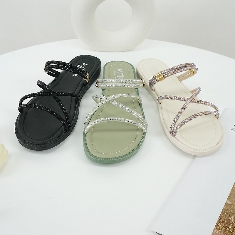 rhinestone strappy flat sandals - Sandals - Other Materials 