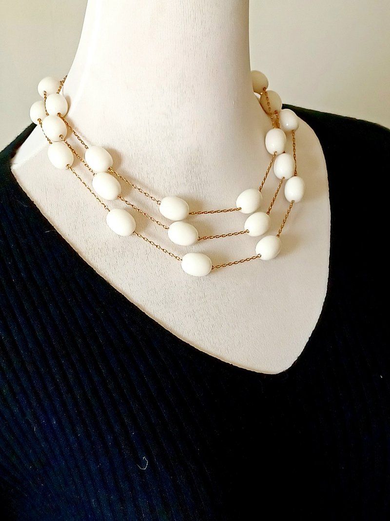 vintage jewelry 白珠多鍊造型典雅項鍊 - 項鍊 - 其他金屬 