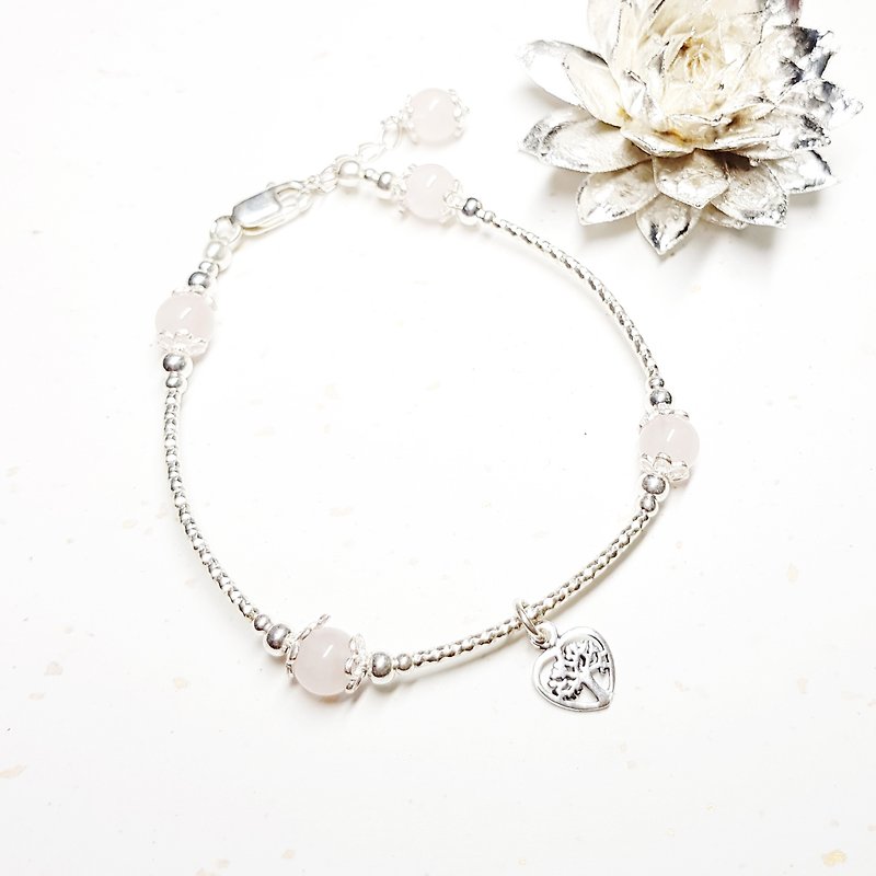 Love Tree Series~Pink Crystal Sterling Silver Bracelet Rose Quartz - สร้อยข้อมือ - เครื่องเพชรพลอย สึชมพู