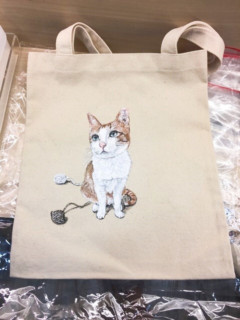 Hand-painted cats Exclusive orders Only Chung Yee Man orders Do not subscript Thank you - กระเป๋าแมสเซนเจอร์ - ผ้าฝ้าย/ผ้าลินิน 