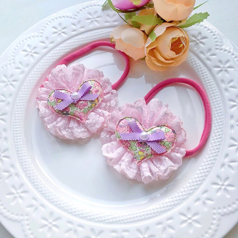 小さな花の愛のレースのレースのメッシュの赤ちゃんの髪のリード線 - 帽子・ヘアバンド - その他の素材 ピンク