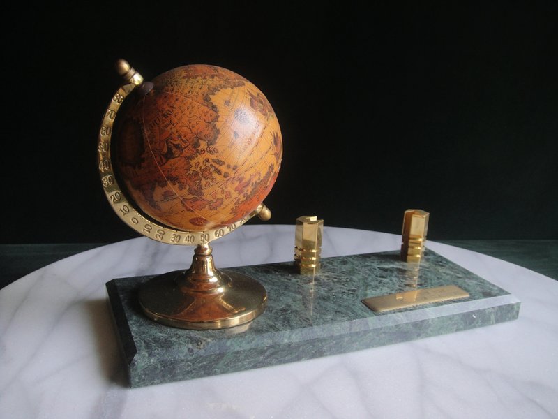 【老時光 OLD-TIME】早期二手台灣製大理石座地球儀名片收納組 - 擺飾/家飾品 - 其他材質 多色