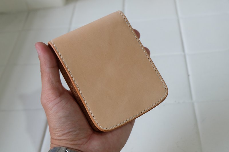 Hand-stitched short clip/wallet Italian vegetable-tanned cowhide/horse leather - กระเป๋าสตางค์ - หนังแท้ สีทอง